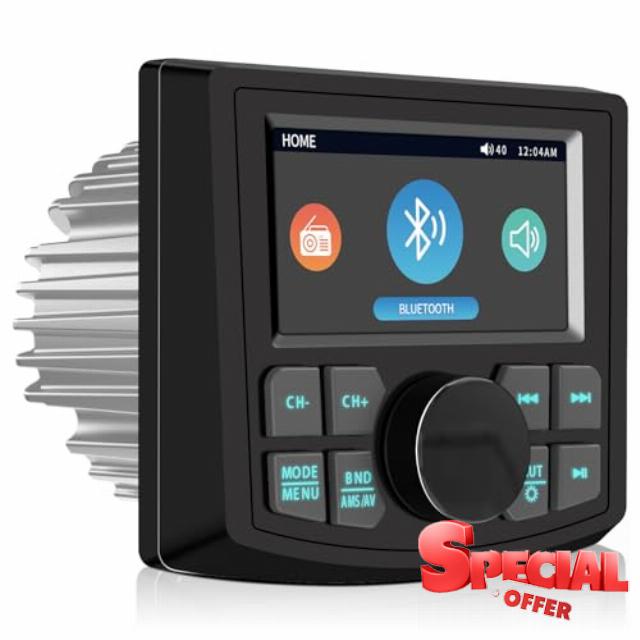 Waterproof Marine Radio Stereo for Boat: Bluetooth Marine Digital Media MP5 Player with 3 Inch LCD Display AM FM AUX USB EQ Subwoofer