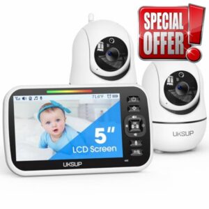 UKSUP SM663V2 Baby Monitor with 2 Cameras - 5” Display Video Baby Monitor with Remote Pan & Tilt
