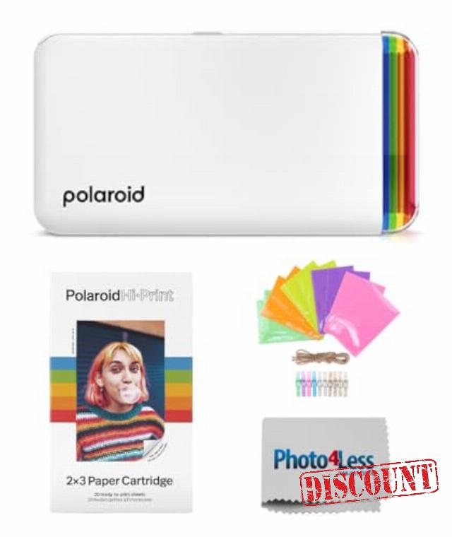 Polaroid Hi-Print - 2nd Generation Bluetooth Connected 2x3 Pocket Photo Dye-Sub Printer - White (9128) Bundle with Hi-Print 2x3 Paper - 20 Photos (6355)