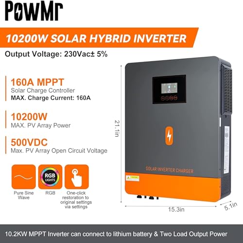 Pure Sine Wave Power Inverter with 180A MPPT Controller Built-in