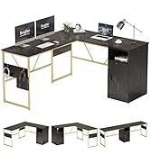 Bestier L Shaped Gaming Desk Computer Desk with LED Lights Monitor Stand 130CM Corner Desk with C...