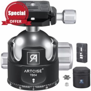 54mm Ball Low Profile Tripod Head with 2 Arca Swiss Quick Release Plates Professional CNC Aluminum 360 Rotating Panoramic Ball Head for DSLR Cameras Monopod Camcorder Slider Max Loading 77lbs/35kg