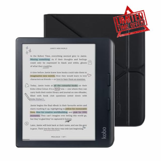 Kobo Libra Colour Black eReader with Case Bundle (Black SleepCover