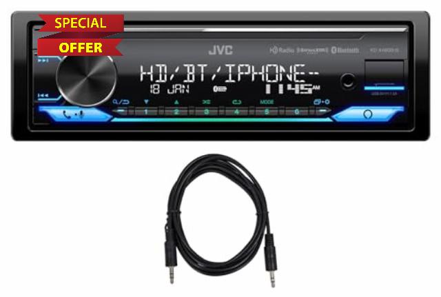 Audiosavings Bundle:(1) JVC KD-X480BHS 1-Din Car Stereo Receiver w/Bluetooth/USB/XM Ready/Alexa/HD Radio Bundle with (1) Rockville TS1224 6 Foot 3.5MM to 3.5MM Aux Cable (Items 2)