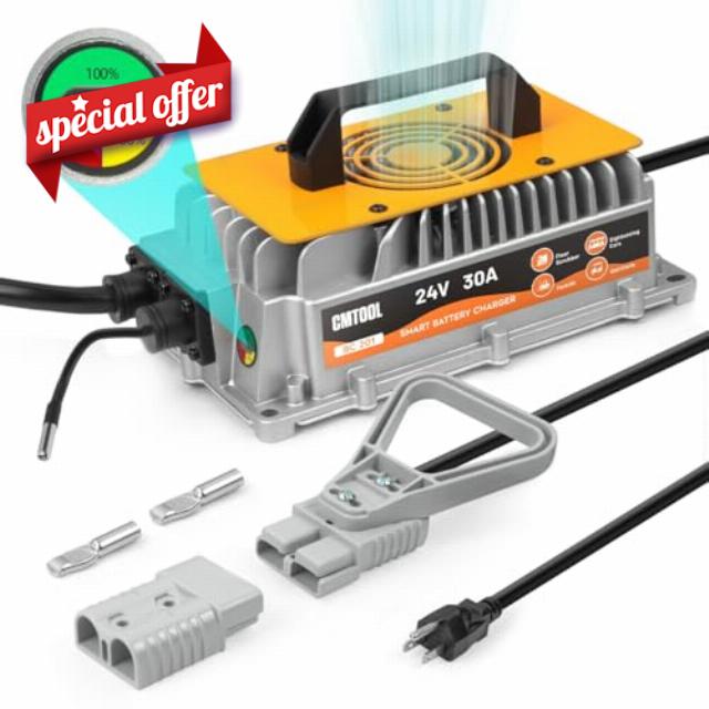 CMTOOL Forklift Battery Charger 24V 30A Forklift Charger 24 Volt Battery Charger with Temp Sensor 24 Volt Forklift Battery Charger with Anderson Plug Lead Acid Battery Charger for Floor Scrubber