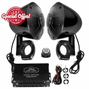 MoKitDora 1000W 4-Channel Amplifier 4" Motorcycle Speakers Full Range Bluetooth IP67 Waterproof Micro Stereo Audio Amp System for Harley ATV UTV Boat Custom Touring Cruiser