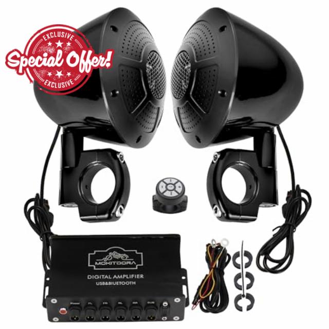 MoKitDora 1000W 4-Channel Amplifier 4" Motorcycle Speakers Full Range Bluetooth IP67 Waterproof Micro Stereo Audio Amp System for Harley ATV UTV Boat Custom Touring Cruiser