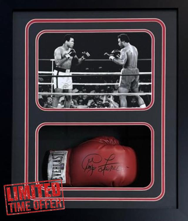 George Foreman Signed Glove Shadow Box Frame JSA & GF Authen Hologram B&W - Autographed Boxing Gloves
