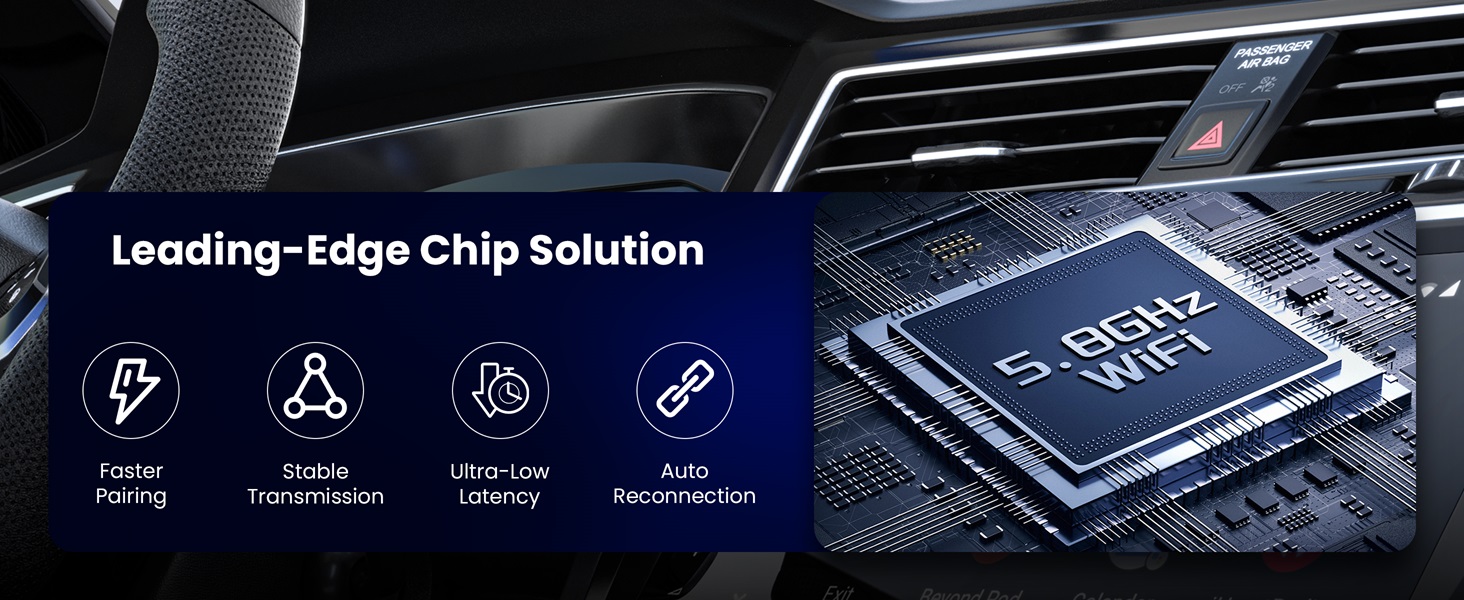 Wireless Android Auto. 5.8GHz WiFi, Fater Pairing Stable Transmission Low Latency Auto Reconnection