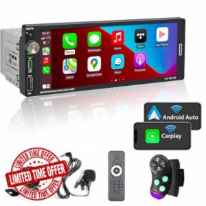 [Wireless] Alondy Single Din Car Stereo with 6.9" Touchscreen Compatible with Apple CarPlay/Android Auto Bluetooth AM/FM Radio Type-C USB 2.1A Fast Charge Rear View Camera Mic