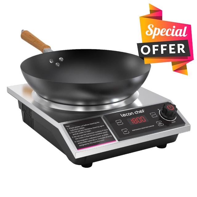 leconchef Induction Cooker with Wok 1800W Professional Electric Induction Burner with 11-Level Setting for Cooking