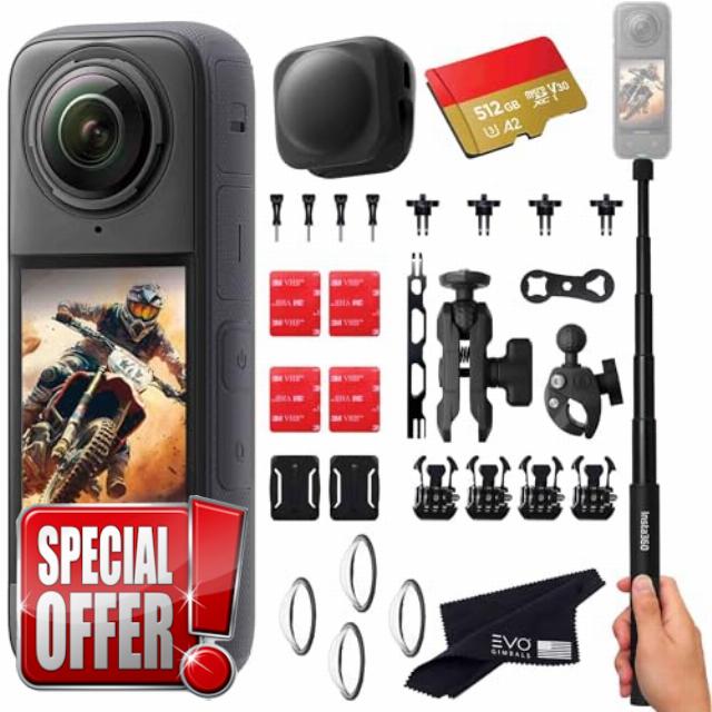 Insta360 X4 Motorcycle Bundle- 8K Waterproof 360 Action Camera with 1/2" 48MP Sensors