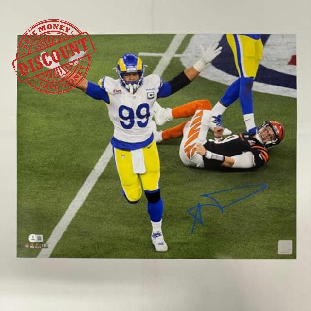 Autographed/Signed Aaron Donald Los Angeles LA Rams 16x20 Football Photo JSA COA #8