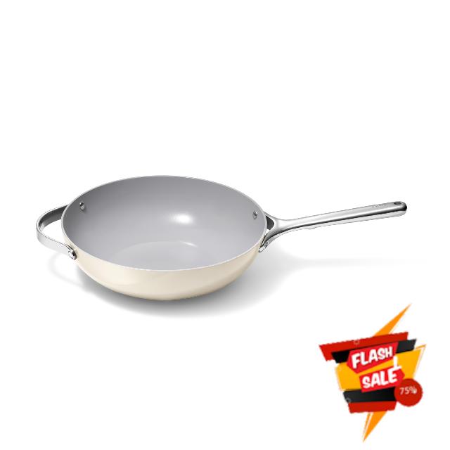 Caraway Non-Stick Stir Fry Pan - 12” Wok-Inspired Pan - Free From Forever Chemicals - High-Sloped Walls - Stainless Steel Handles - Cream