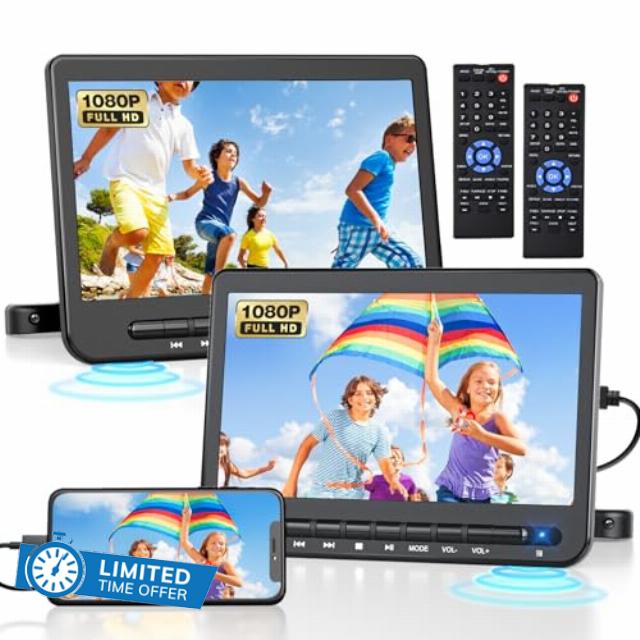 DESOBRY 10.4" Portable DVD Players for Car Dual Screen 1080P with HDMI Input