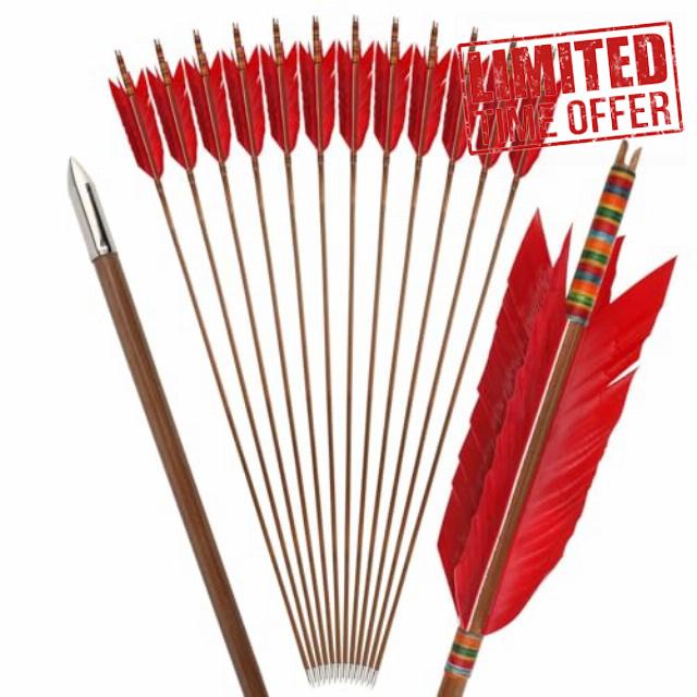 Archery Flu Flu Arrows Bamboo Arrows 4 Inches 4 Turkey Feathers Hunting Arrows for Recurve Bow Traditional Bow Long Bow