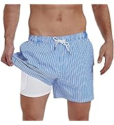 Arcweg Men's Swim Shorts 2 in 1 with Boxer Brief Lined Mens Swim Trunks with Compression Liner Qu...