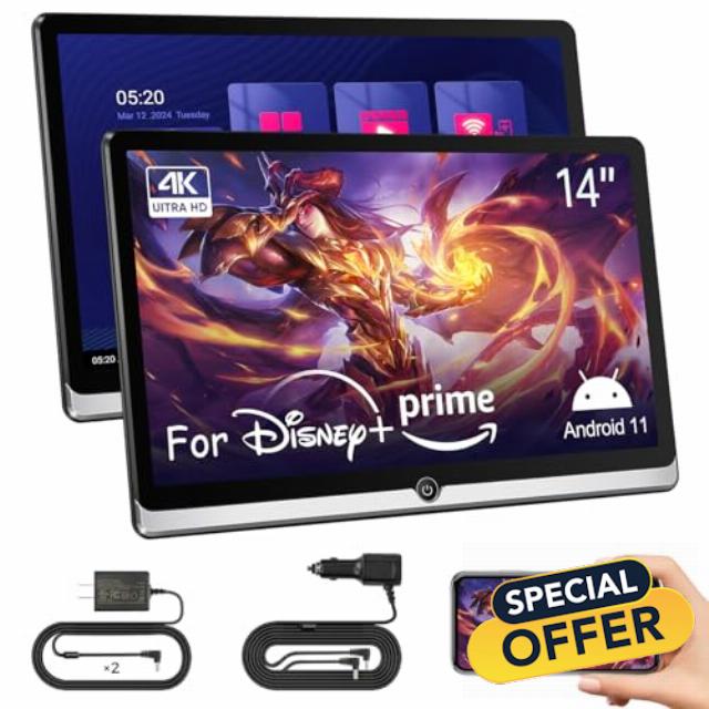 14" 4K Android 11.0 Car TV Headrest Monitor 32G ROM Multifunction car tv for Back seat