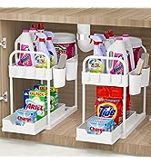 Under Sink Storage Kitchen Organiser, 2 Tier Sliding Kitchen Storage Under Sink Shelf, Multi-Purp...