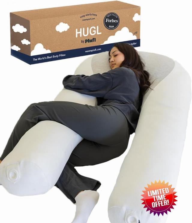 Hugl Extra Large Cooling Body Pillow for Adults U Shaped Maternity Pillow Great for Side Sleepers & Pregnant Women | Washable Cover | White