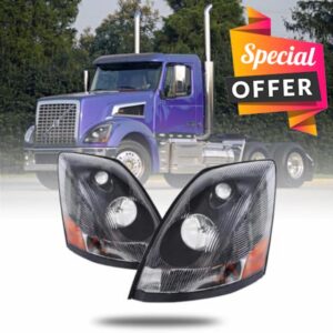 Volvo Black Headlight Set Compatible with 2004-2014 VNL Left Driver and Right Passenger Side