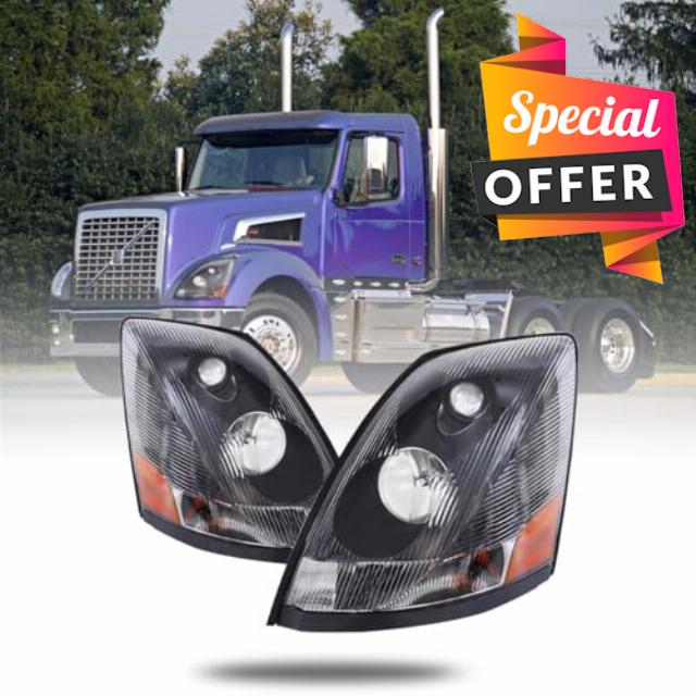 Volvo Black Headlight Set Compatible with 2004-2014 VNL Left Driver and Right Passenger Side