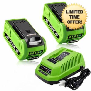 2PACK 40V 6.0Ah Replacement Battery and Charger Compatible with GreenWorks 40V Battery Compatible with GreenWorks Battery 29462 29252 20202 22262 25312 25322 20642 G-MAX Cordless Power Tools