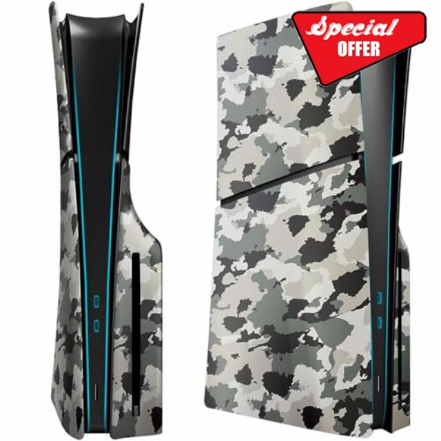 ElitePlay Grey Camo PS5 Slim Faceplates Cover Case Replacement Plates Shell Grey Camo Accessories for Playstation 5 Slim Model Disc Editio
