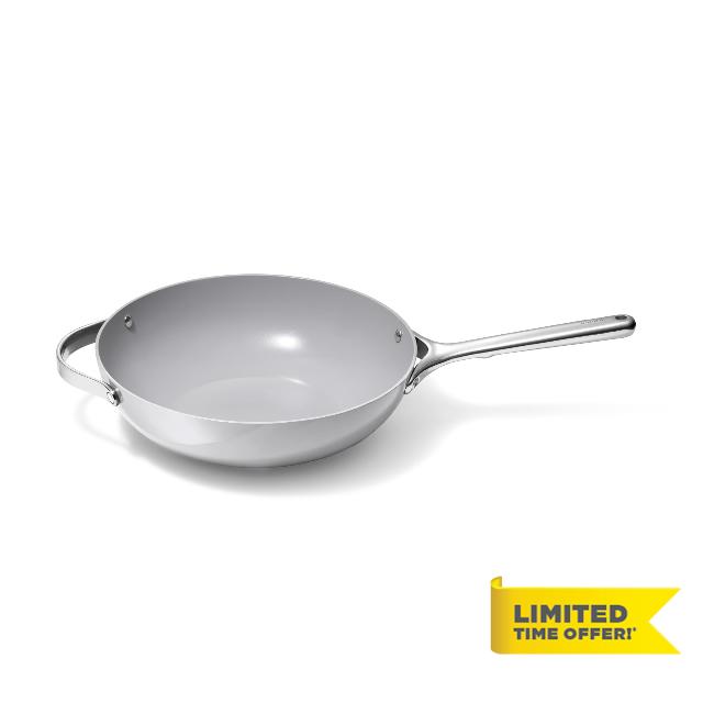 Caraway Non-Stick Stir Fry Pan - 12” Wok-Inspired Pan - Free From Forever Chemicals - High-Sloped Walls - Stainless Steel Handles - Gray