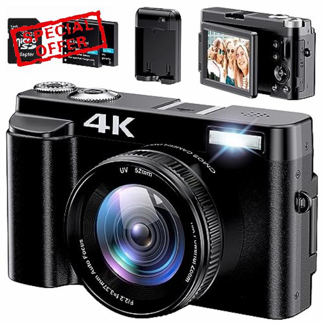 4K Digital Camera for Photography Autofocus 48MP 4K Camera with SD Card