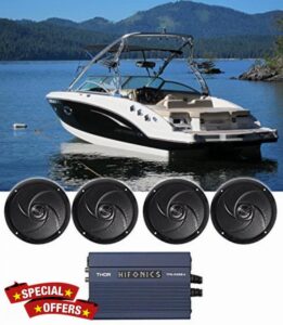Rockville Audiosavings Bundle: (2) Pair RSM65B 6.5" 320 Watt Waterproof Shallow Slim Marine Boat Speakers Bundle with Hifonics TPS-A350.4 350w 4-Channel Marine Amplifier (5 Items)