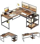 Bestier L Shaped Desk with Shelves Reversible Corner Desk 220CM Industrial Long Table Stable Desk...