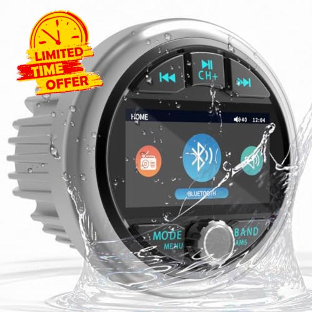 Bluetooth Marine Gauge Stereo System: Waterproof Boat AM FM Radio Receiver - 3 Inch LCD Display Digital Multimedia MP5 Player USB AUX Subwoofer 200 Watts Output