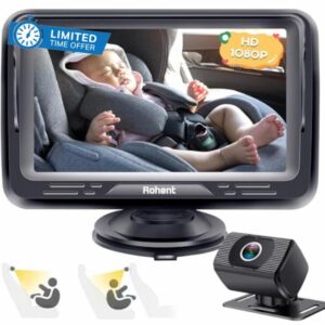 Baby Car Camera Ease Installation: Eye Protection Clear Night Vision 360° Rotation Stability Backseat Camera for 2 Kids HD 1080P Car Baby Monitor with Infant Carseat Camera Rear Facing - N06