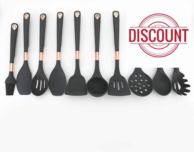 Silicone Cooking Utensil Set Kitchen Utensils 10 Pcs Cooking Utensils Set Non-Stick Heat Resistant Silicone Cookware with Stainless Steel Hole Cooking Utensil Set