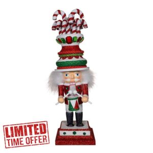 Kurt Adler 16-inch Hollywood Nutcrackers™ Candy Cane Hat with Drum Nutcracker