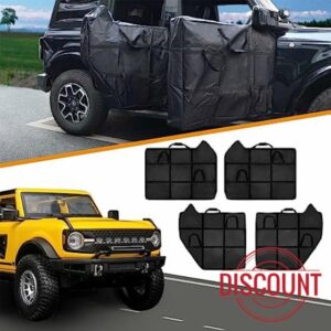 Car Door Storage Bag Front & Rear Waterproof Anti-Scratch Doors Panels Organizer Bag With Carry Handle Compatible with Ford Bronco 2021-2024 4-Door Accessories 4 PCS