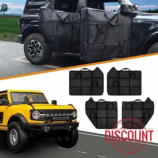 Car Door Storage Bag Front & Rear Waterproof Anti-Scratch Doors Panels Organizer Bag With Carry Handle Compatible with Ford Bronco 2021-2024 4-Door Accessories 4 PCS