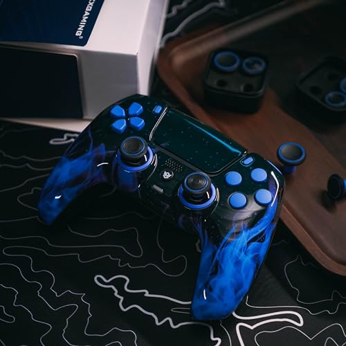 Modded FPS Gaming Controller with Paddles - 4 Remap Back Buttons - Hair Triggers - Interchangeable Thumbsticks - Blue Blaze
