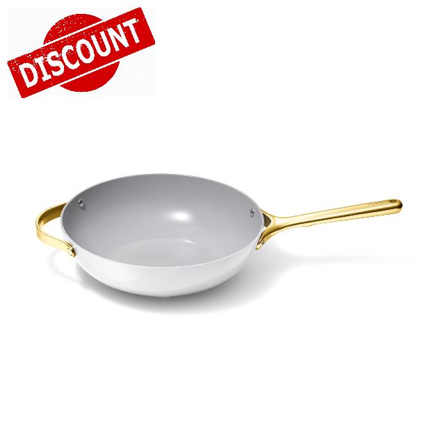 Caraway Non-Stick Stir Fry Pan - 12” Wok-Inspired Pan - Free From Forever Chemicals - High-Sloped Walls - Stainless Steel Handles - White