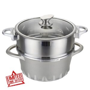 6 Quart Nonstick Multipurpose Stockpot and Steamer with Lid - Marble Stone Non Stick Stir Fry Stock Pot