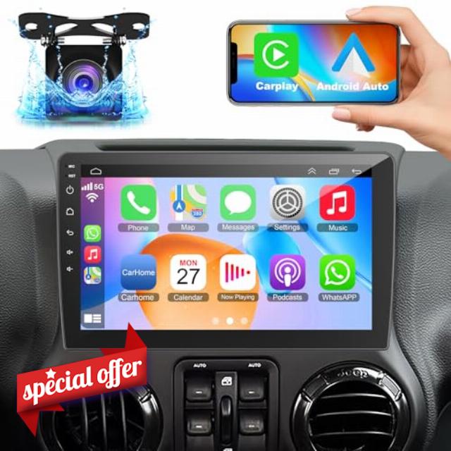 10.2 Inch Car Radio Stereo for Jeep Wrangler JK Compass Grand Cherokee Dodge Ram Built-in Apple Carplay Android Auto