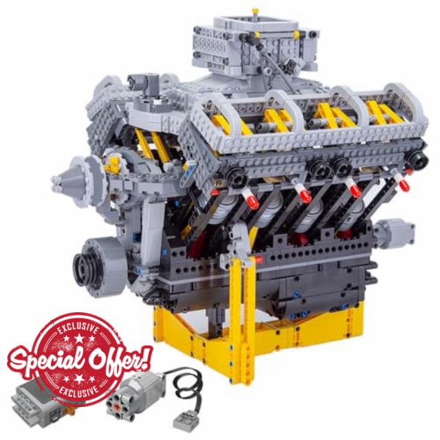 V8 Engine Building Bricks with Pushrod Camshaft