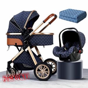 Baby Stroller Newborn with Soft Blankets Baby Carriage Stroller 2 in 1 Lightweight Foldable Luxury Pram Newborn Stroller Cup Holder Pushchair (Color : Blue)