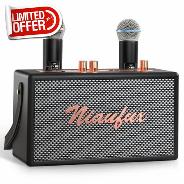 Retro Karaoke Machine with Two Wireless Microphones