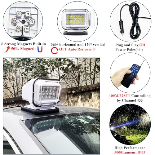 Auto-Reset 360 Rotating Marine Searchlight for Truck Boat
