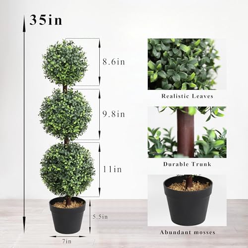 Hold Nature Faux Boxwood Topiary Triple Ball Trees for Front Proch Home Garden Decor