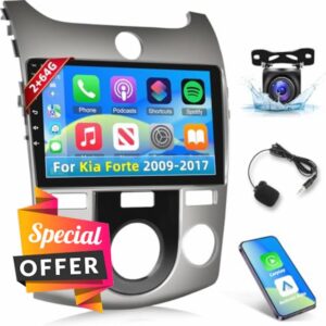 [2+64G] Android 13 Car Radio for Kia Forte 2009-2017 - Wireless Carplay and Android Auto - 9 Inch Touchscreen Radio with EQ/WiFi/GPS + AHD Rear View Camera