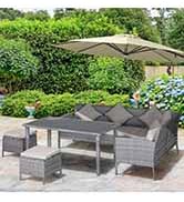 Outsunny 6 Pieces Outdoor Patio Rattan Dining Table Sets Bonzer All Weather PE Wicker Sofa Furnit...