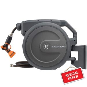 Giraffe Tools AW30 Garden Hose Reel Retractable 1/2" x 100 ft Wall Mounted Water Hose Reel Automatic Rewind
